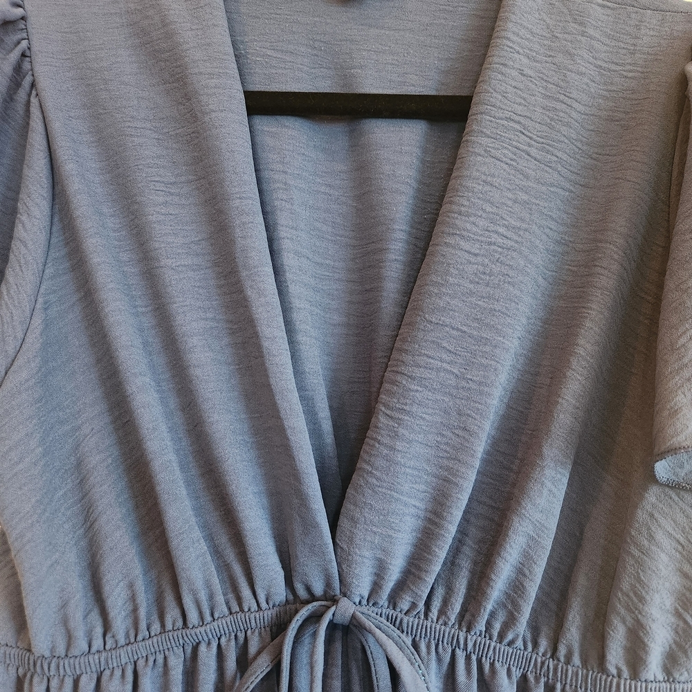 See You Monday Dusty Blue V-Neck Elastic Waist Maxi Dress Size L Flutter Sleeves - Picture 8 of 12